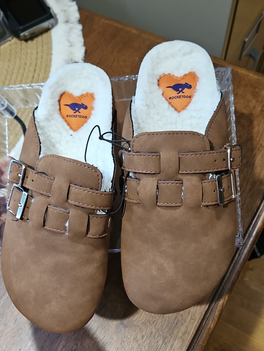 Rocket Dog Tan Faux-Suede Shearling-Lined Slip-On Clogs with Buckle